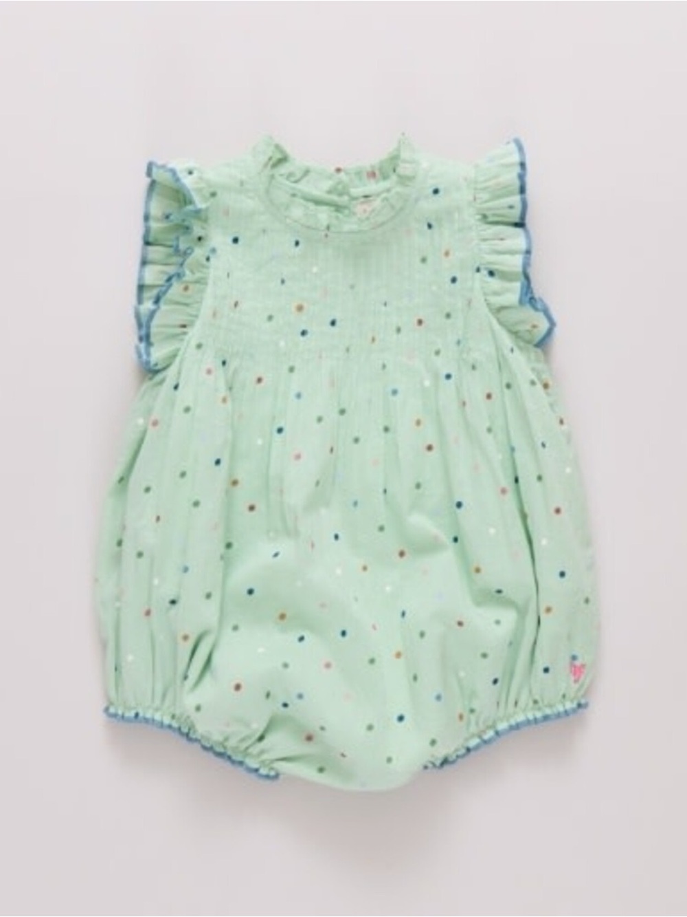Pink Chicken Mint Polka Dot One-Piece with Blue Trim